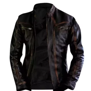 Men's Vintage Golden Stripe Leather Jacket