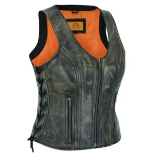 Women Black Distressed Leather Vest