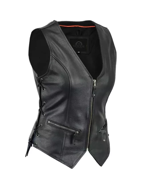 Women Motorcycle Biker Genuine Leather Vest