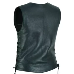 Womens Black Leather Motorcycle Bling Vest