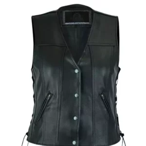 Womens Motorcycle Black Leather Vest2