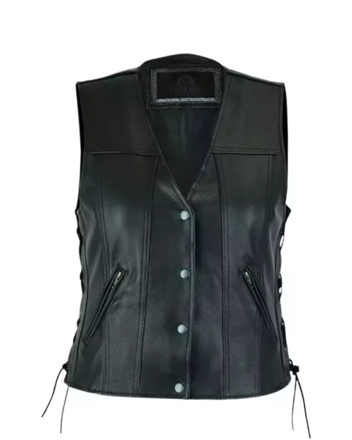 Womens Motorcycle Black Leather Vest2