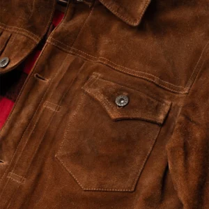 Men Brown Slim Fit Suede Jacket