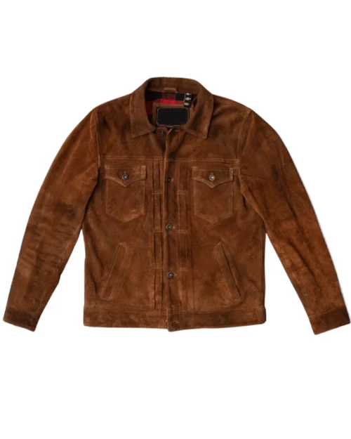 Men Brown Slim Fit Suede Leather Jacket