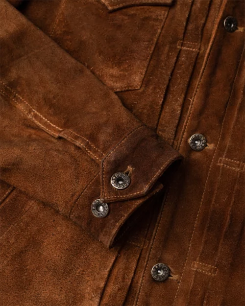 Mens Brown Slim Fit Suede Jacket