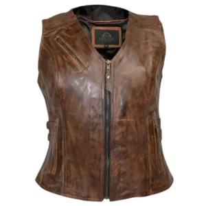 Women Vintage Brown Vest with Buckles