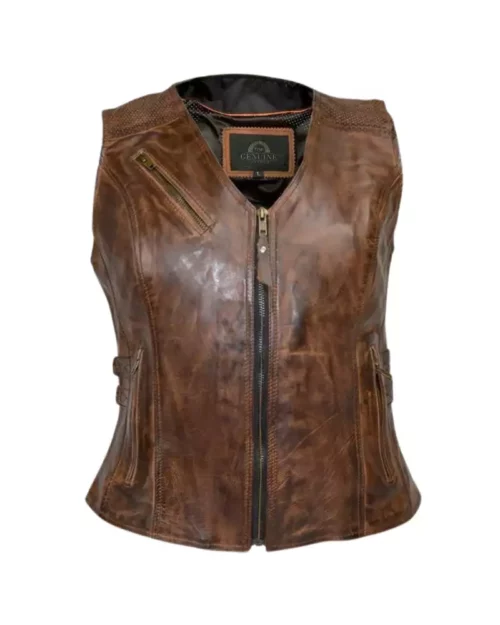 Women Vintage Brown Vest with Buckles