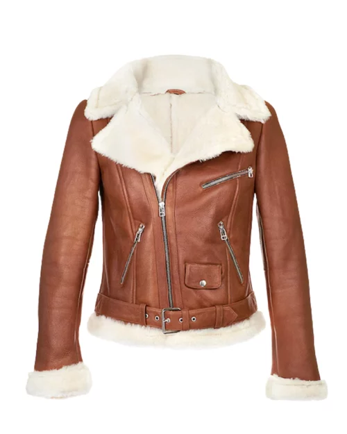 Womens Chestnut Aviator Shearling Jacket