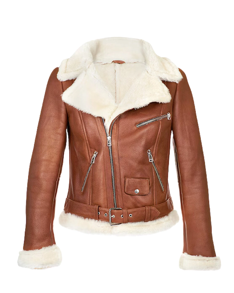 Womens Chestnut Aviator Shearling Jacket | Women Aviator Jacket