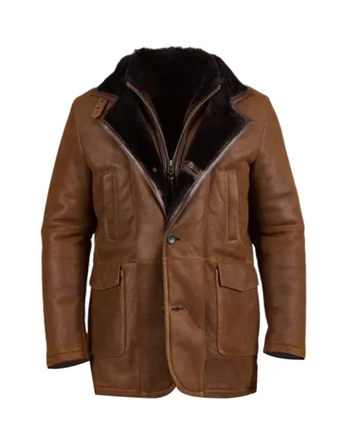 Brown Fur Double Shearling Genuine Leather Coat