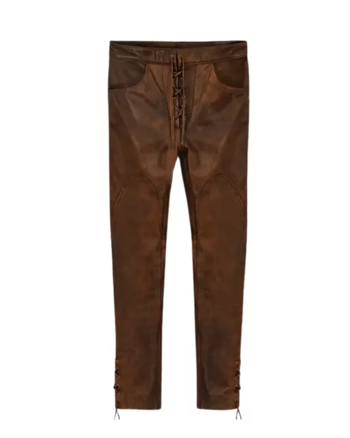 Cowboy Lace up Brown Leather Pants