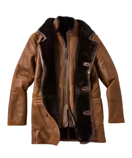 Fur Brown Double Shearling Genuine Leather Coat