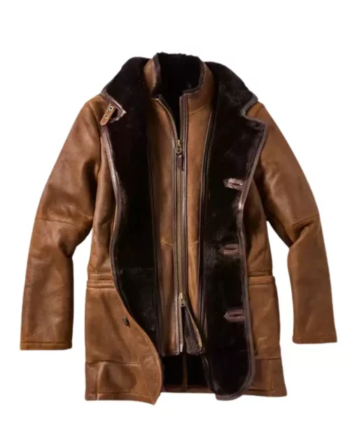 Fur Brown Double Shearling Genuine Leather Coat