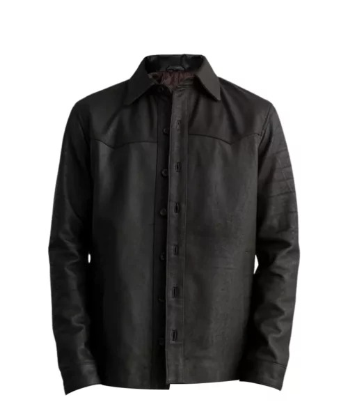 Men Black Leather Shirt
