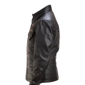 Men Black Leather Shirt