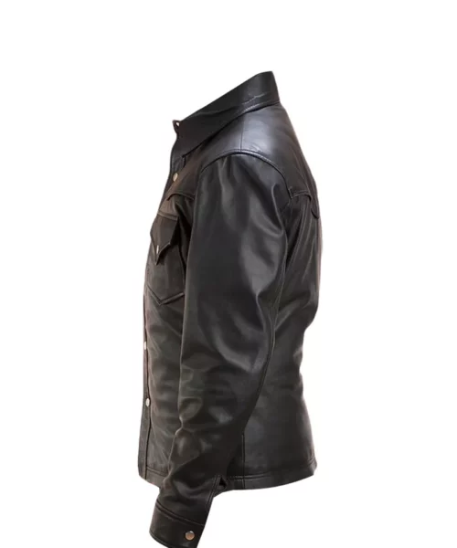 Men Black Leather Shirt