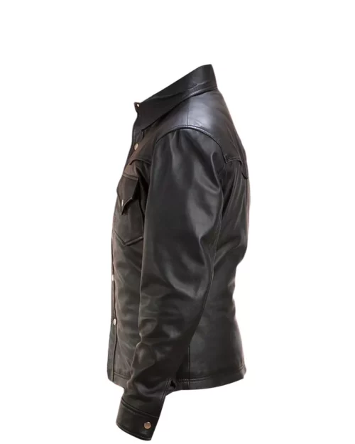 Men Black Leather Shirt