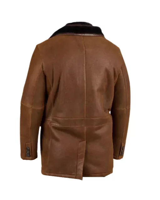 Men Brown Fur Double Shearling Genuine Leather Coat