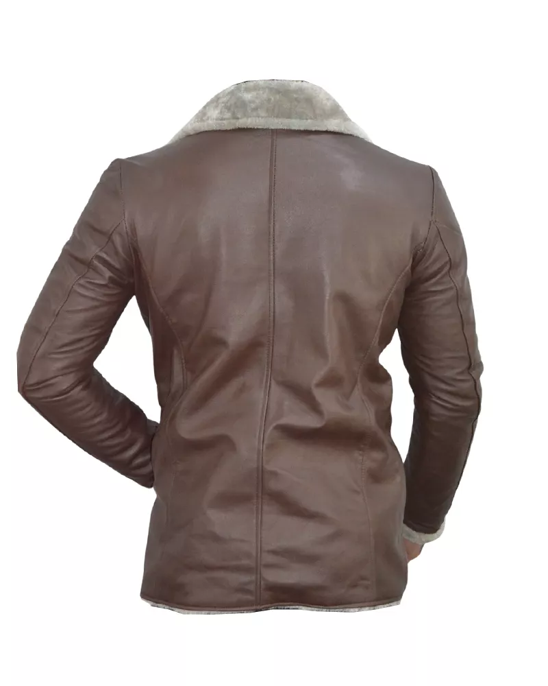 Men Brown Fur Slim Fit Leather Blazer Jacket