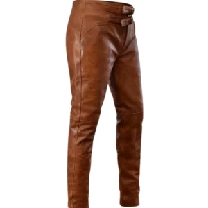 Men Distressed Leather Pant in Brown
