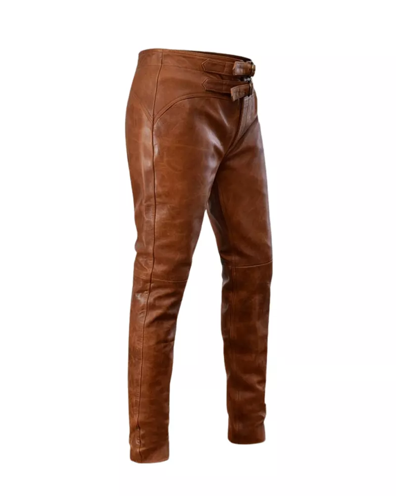 Men Distressed Leather Pant in Brown