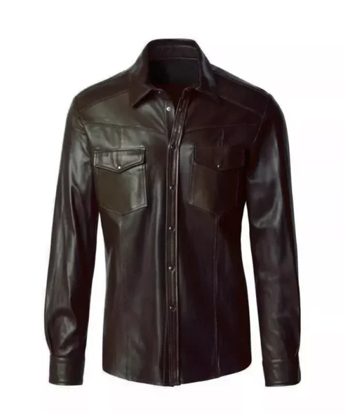 Men Genuine Button Down Classic Leather Shirt