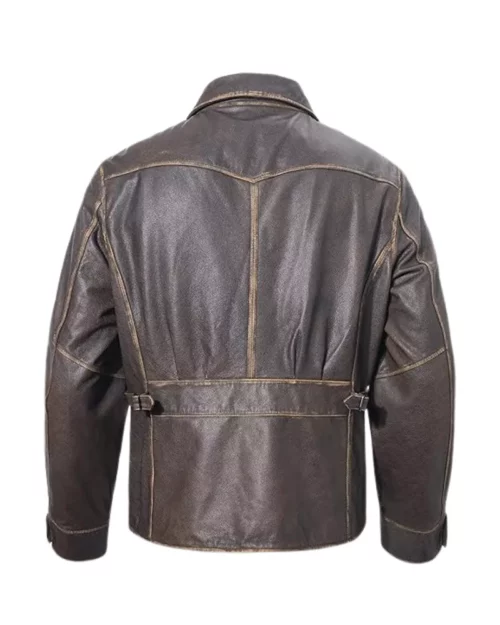Men Genuine Leather Casual Jacket with Adjustable Belt Strap