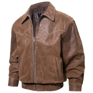 Men Real Leather Brown Bomber Jacket