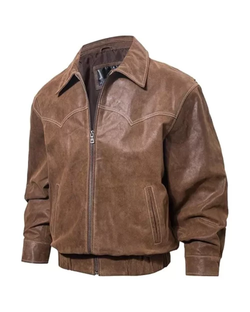 Men Real Leather Brown Bomber Jacket