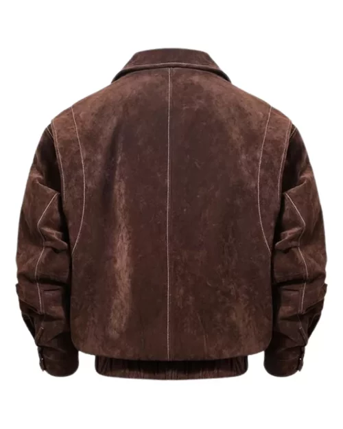 Men Suede Brown Bomber Jacket