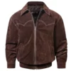 Men Suede Brown Leather Bomber Jacket
