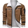 Men's Brown White Shearling Leather Jacket