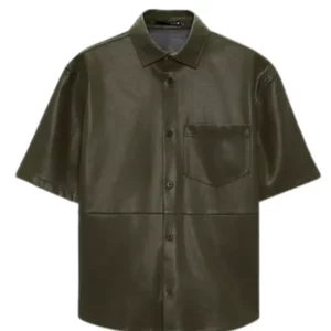 Men's Dark Green Half Sleeves Leather Shirt