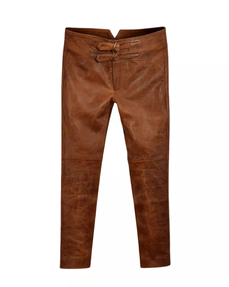 Men's Distressed Leather Pant in Brown