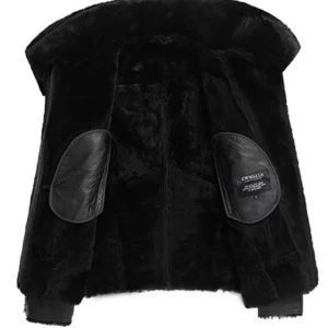 Mens Double Collar Sheepskin Biker Leather Jacket