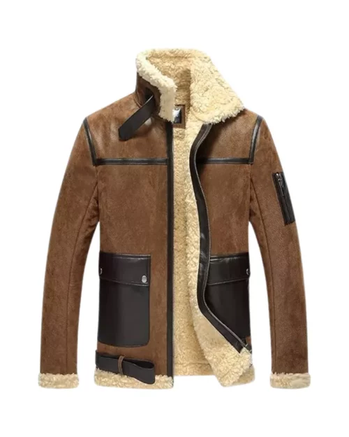 Men's Leather Aviator Motorcycle Bomber Shearling Jacket