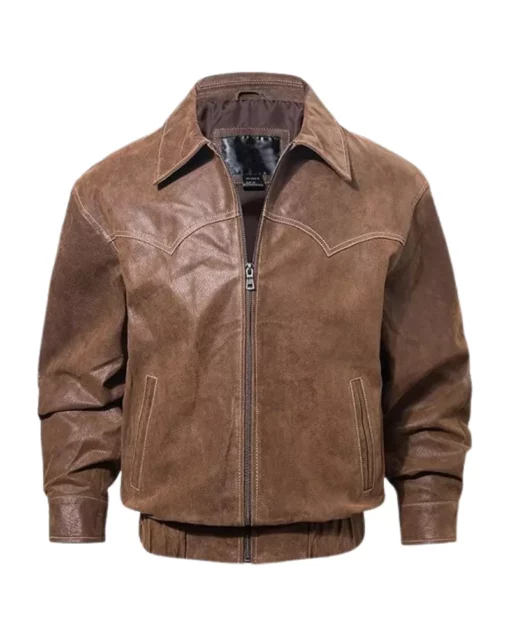 Men's Leather Brown Bomber Jacket