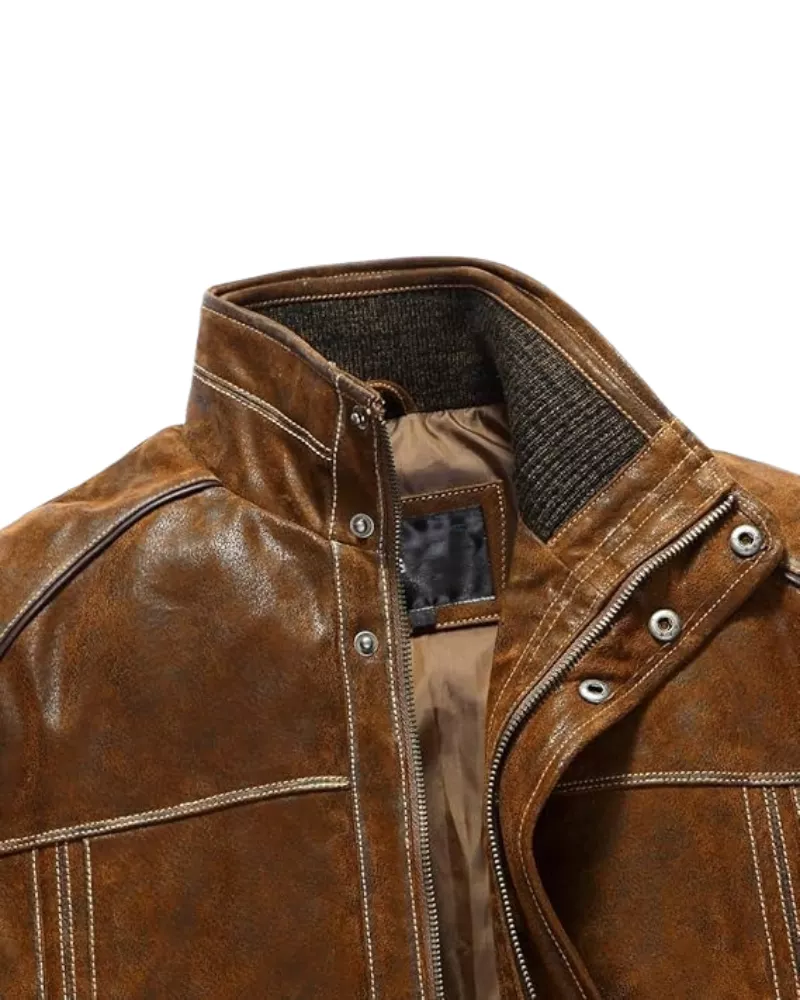 Men's Standing Collar Brown Winter Coat