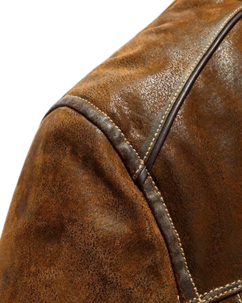 Men's Vintage Standing Brown Winter Coat