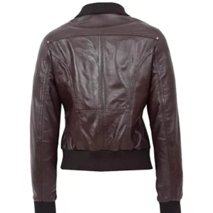 Women Brown Leather Bomber Jacket