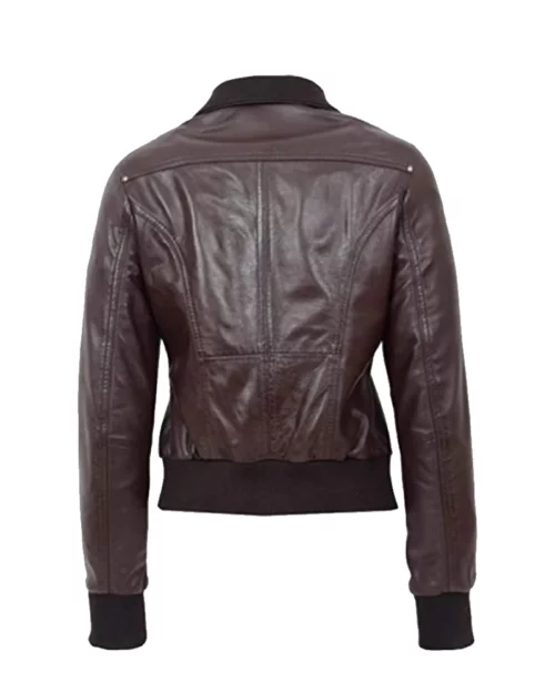Women Brown Leather Bomber Jacket