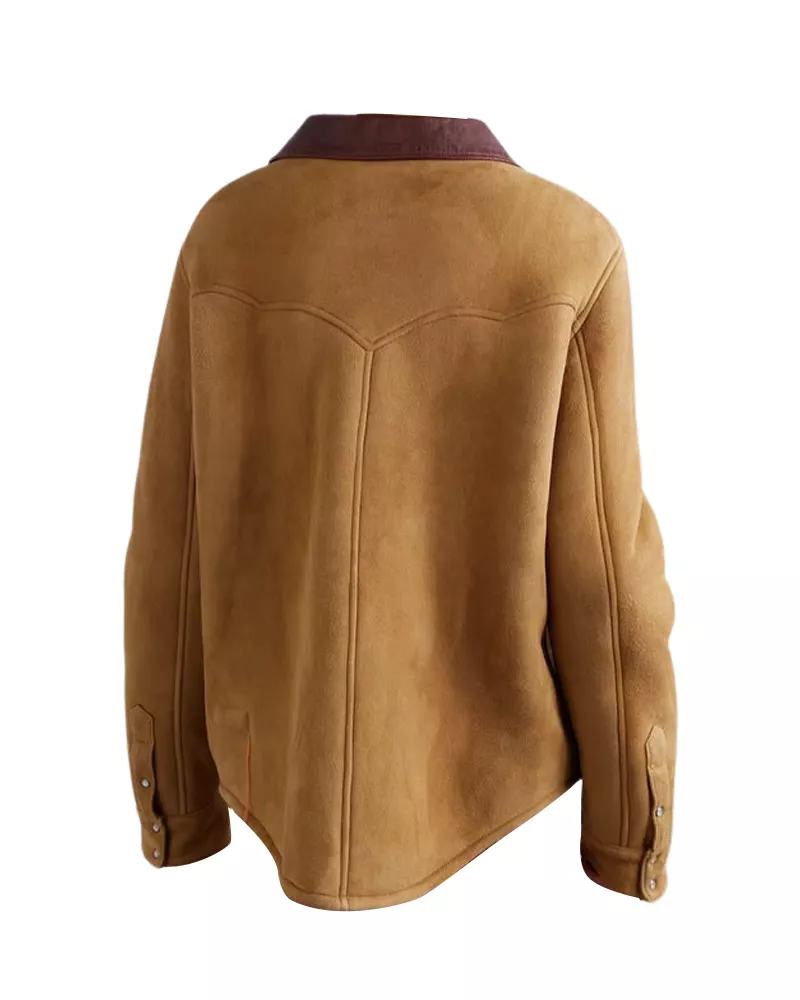 Women Camel Suede With Classic Leather Shirt