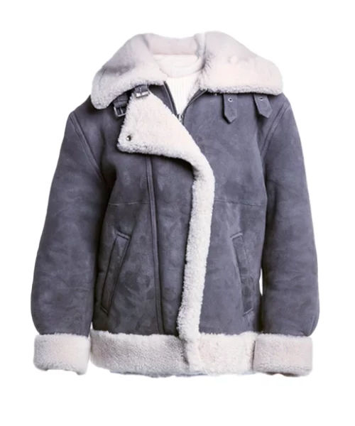 Women Grey Suede Leather Jacket