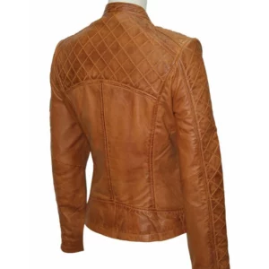 Women's Slim Fit Brown Quilted Leather Jacket