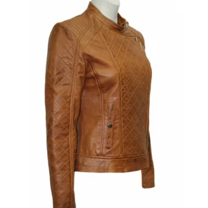 Womens Slim Fit Brown Quilted Leather Jacket
