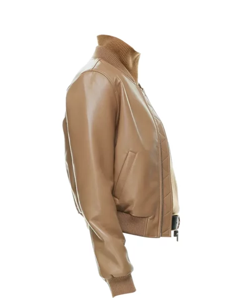 Women Leather Short Bomber Jacket - Crop Bomber Jacket