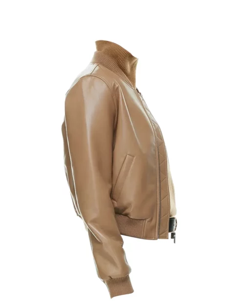 Women’s Camel Faux Leather Bomber Jacket