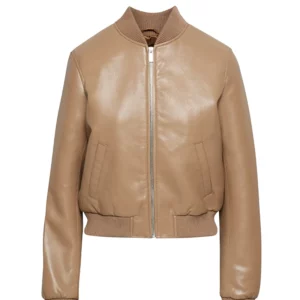 Women’s Camel Faux Leather Bomber Jacket