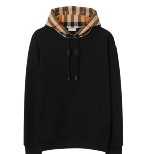 Check Hood Cotton Hoodie - Black Burberry Hoodie