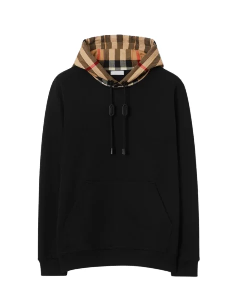 Check Hood Cotton Hoodie - Black Burberry Hoodie